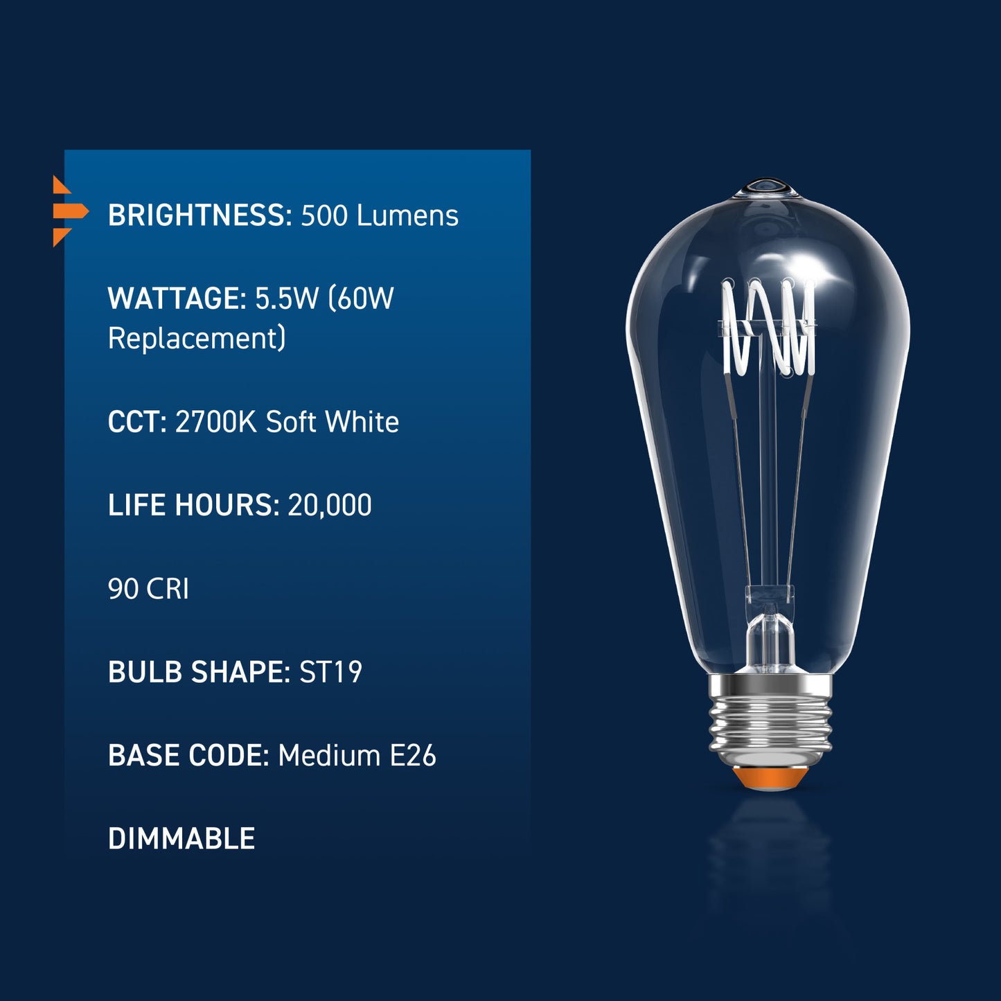 60W Replacement ST19 White Filament Soft White Medium E26 Base Dimmable LED Light Bulb (2-Pack)