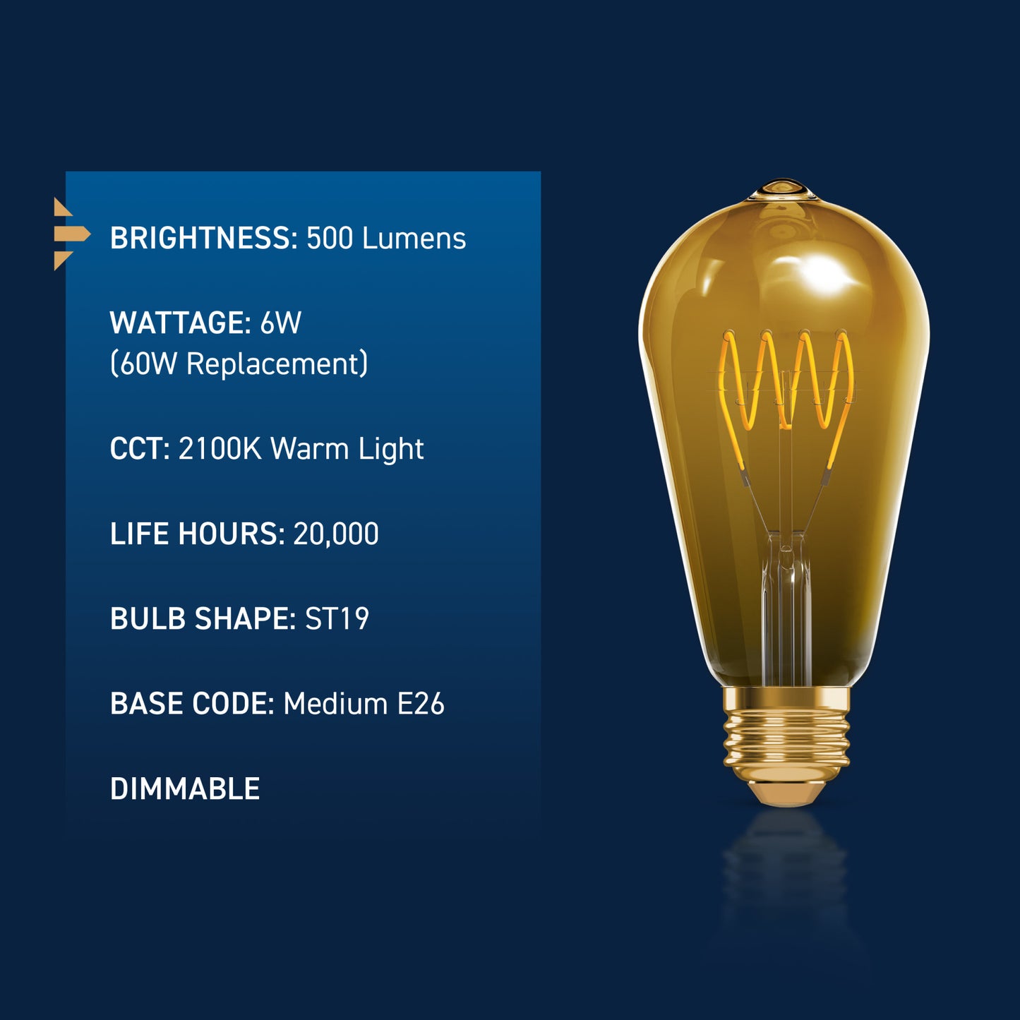 60W Replacement ST19 Vintage Flexible Filament Warm Light Medium E26 Base Dimmable LED Light Bulb (2-Pack)