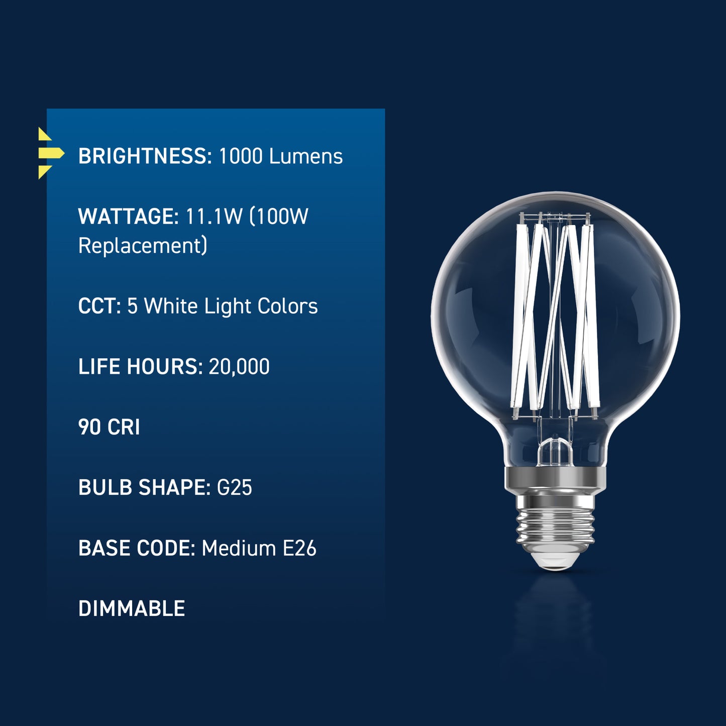 100W Replacement G25 Super Bright White Filament Switchable White Medium E26 Base Dimmable LED Light Bulb (2-Pack)