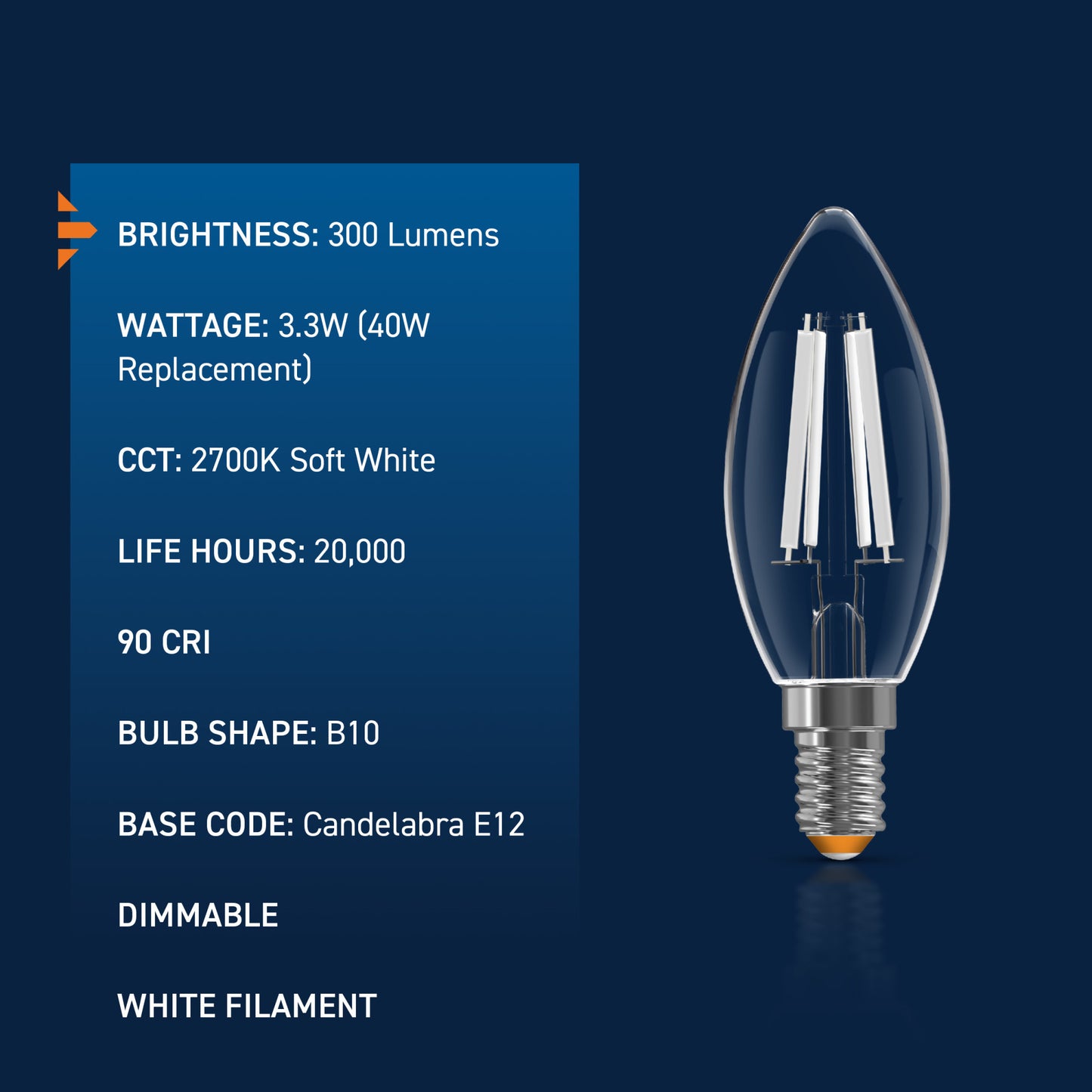 40W Replacement B10 White Filament Soft White Candelabra E12 Base Dimmable LED Light Bulb (3-Pack)