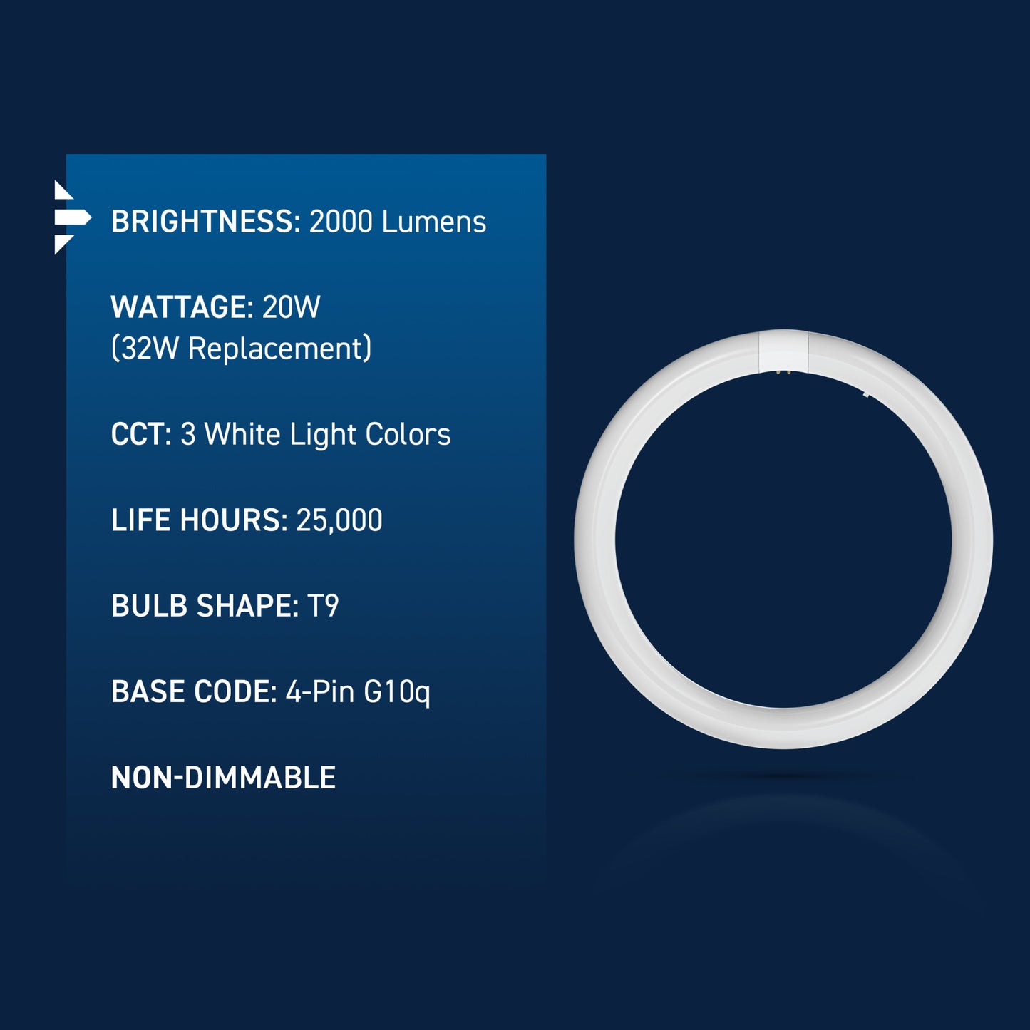 20W 12in T9 Circular Switchable White 4-Pin G10q Base Non-Dimmable LED Light Tube