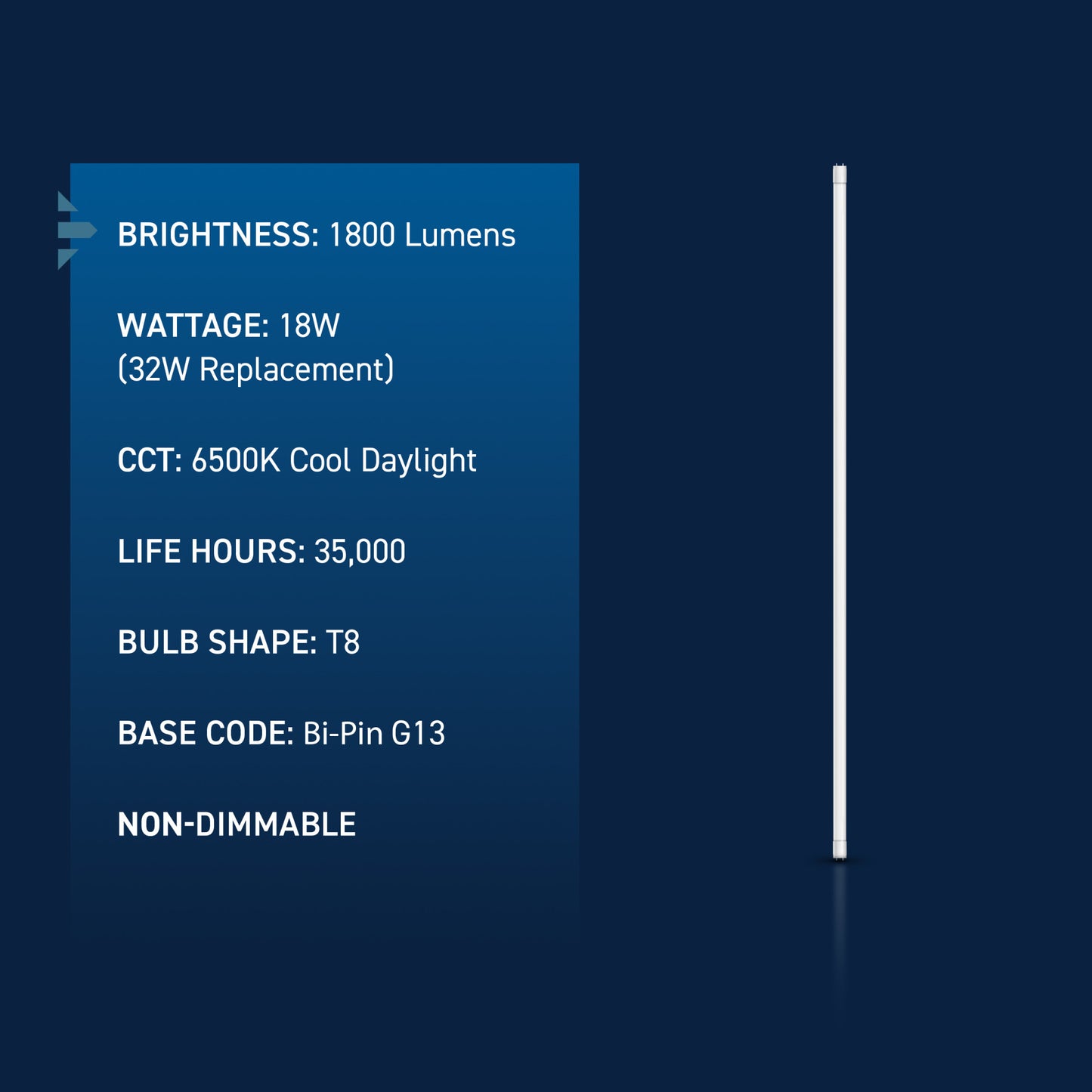 18W 4ft T8 Switchable White G13 Base Non-Dimmable LED Linear Light Tube (10-Pack)