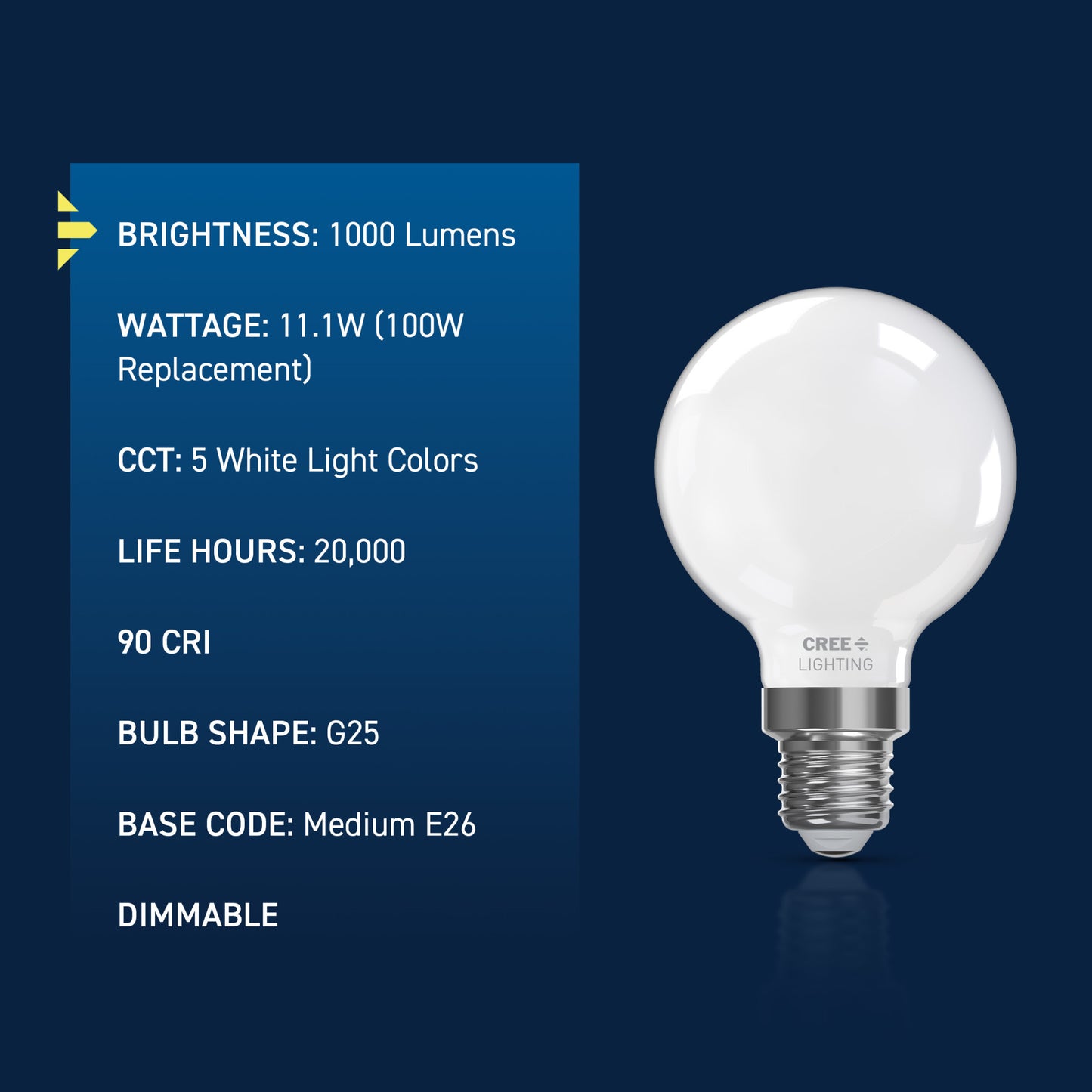 100W Replacement G25 Super Bright Switchable White Medium E26 Base Dimmable LED Light Bulb (2-Pack)