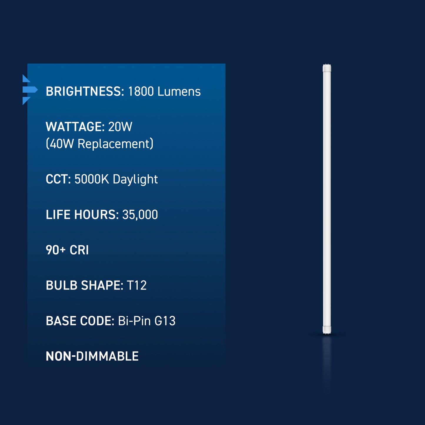 20W 4ft T12 Low Blue Daylight G13 Base Non-Dimmable LED Linear Light Tube (10 Pack)