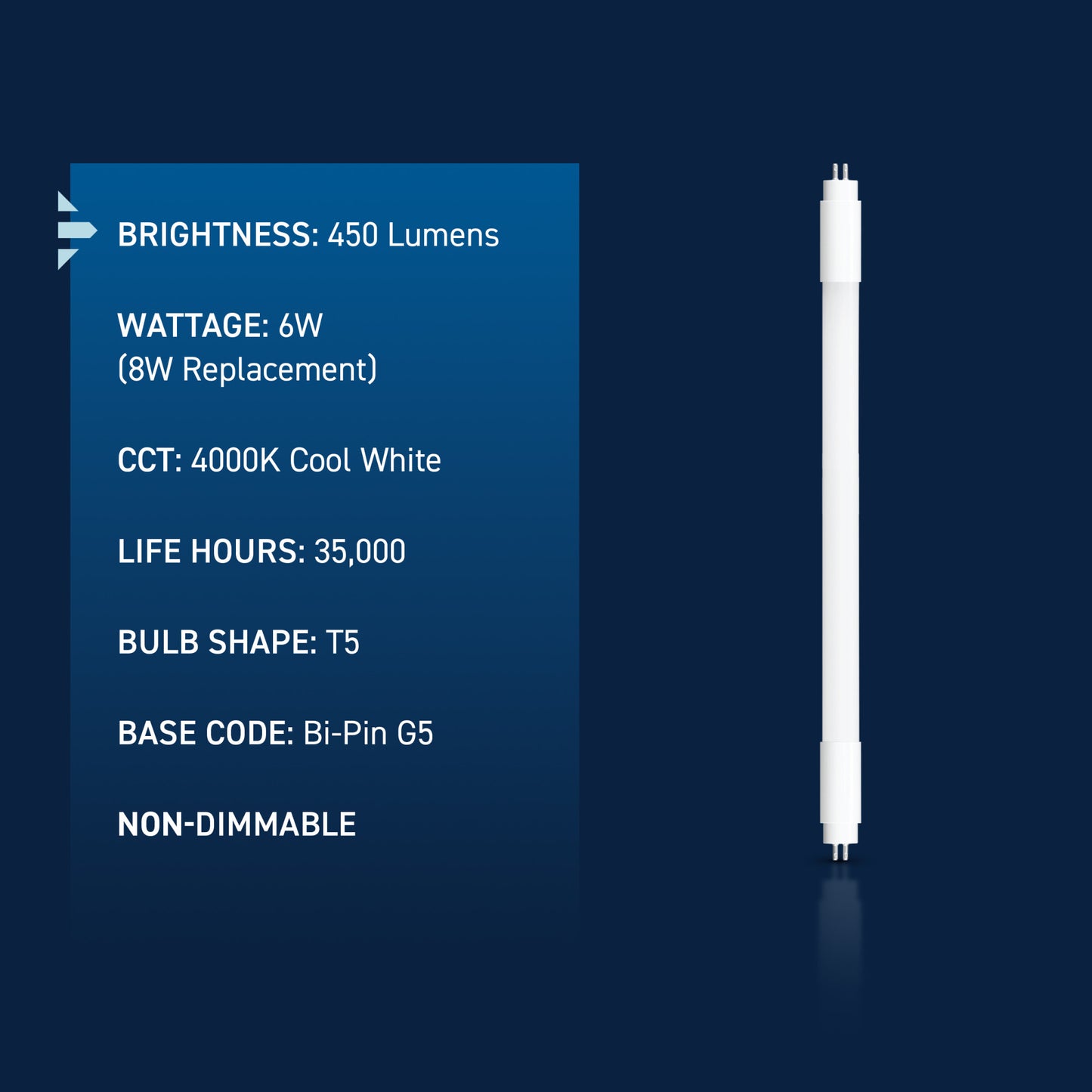6W 12in T5 Cool White G5 Base Non-Dimmable LED Linear Light Tube