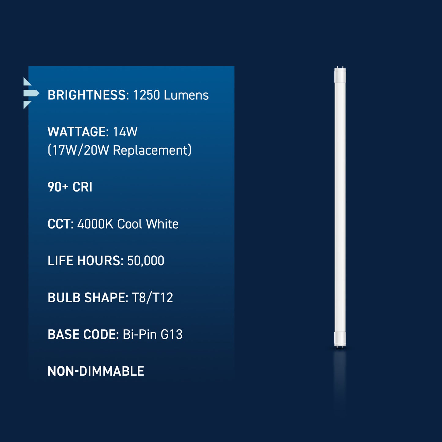 14W 2ft T8/T12 Cool Daylight G13 Base Non-Dimmable LED Linear Light Tube