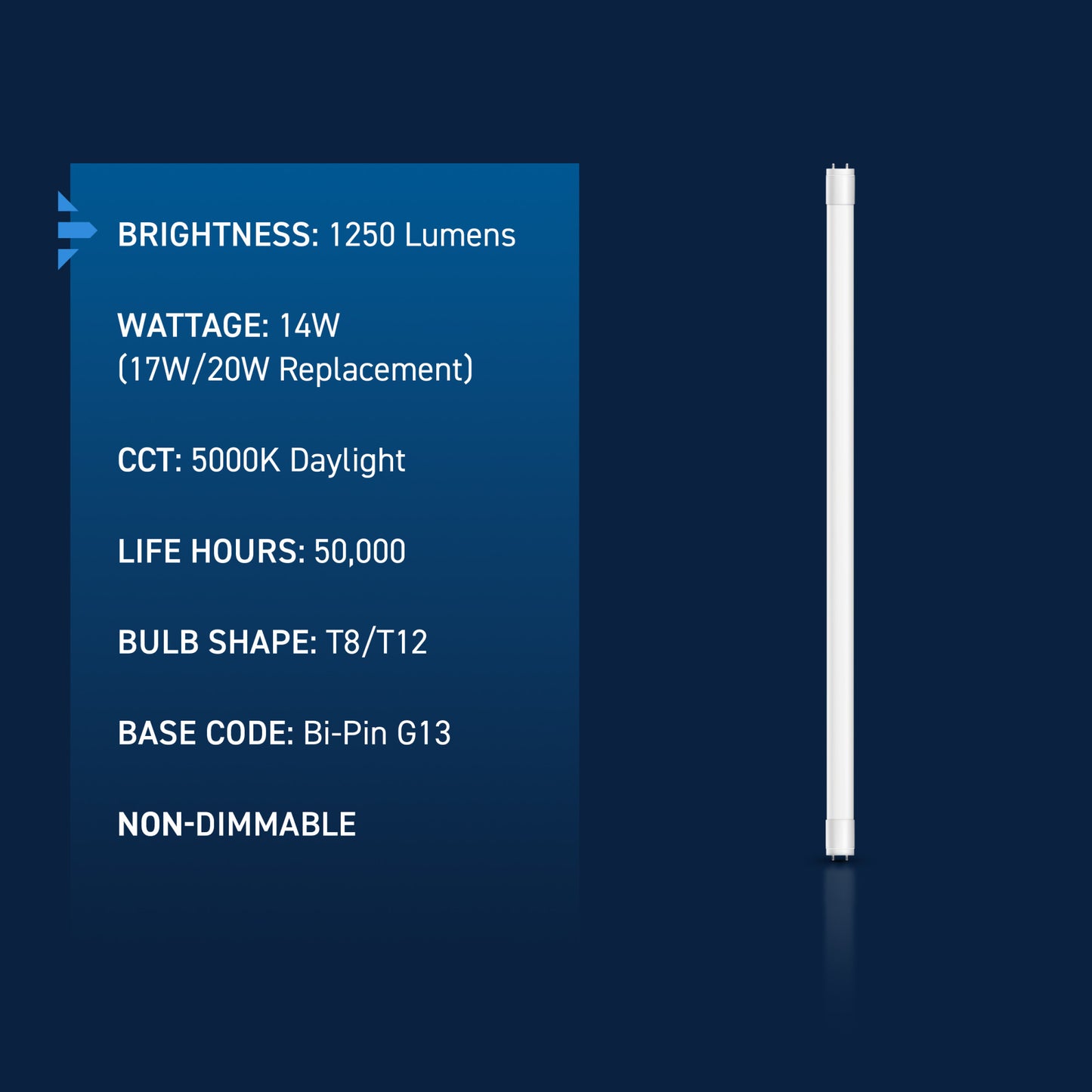 14W 2ft T8/T12 Daylight G13 Base Non-Dimmable LED Linear Light Tube