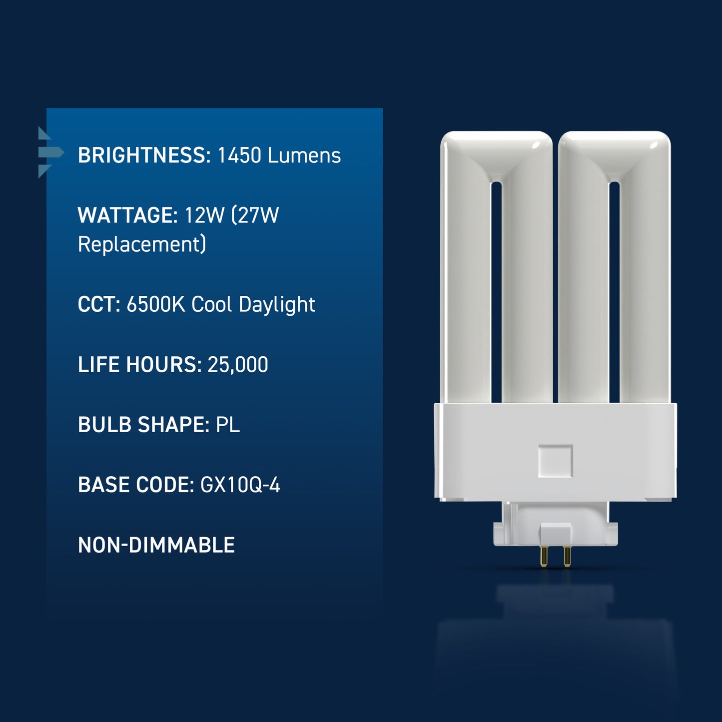 27W Replacement PL 4-pin GX10Q-4 Base Cool Daylight LED Light Bulb