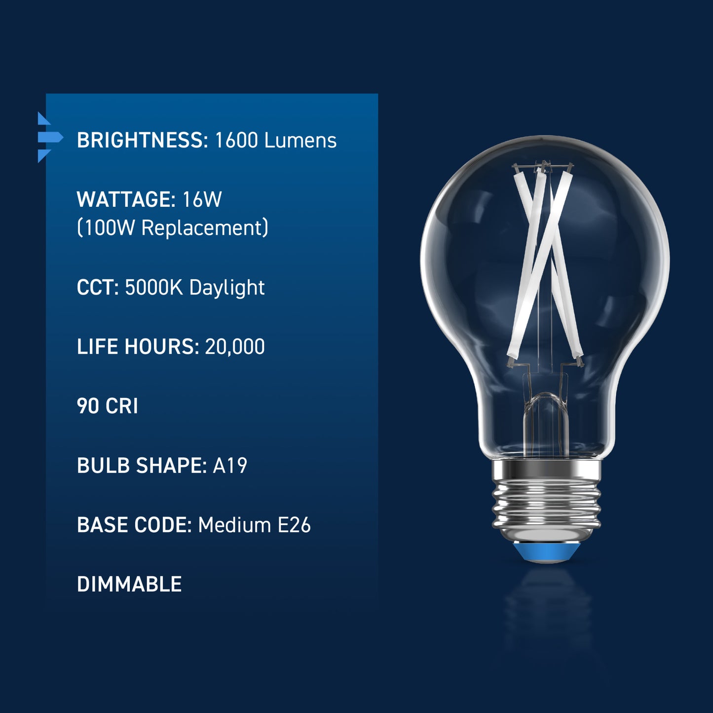100W Replacement A19 White Filament Daylight Medium E26 Base Dimmable LED Light Bulb (4-Pack)