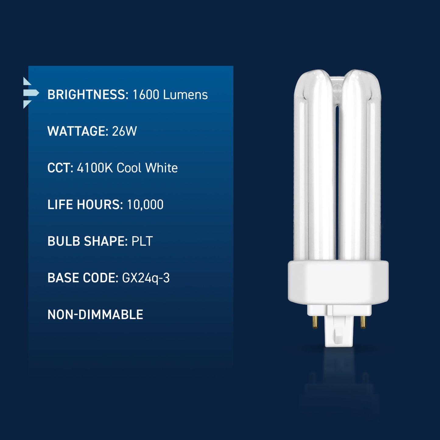 26W Triple Tube PL GX24q-3 Base Cool White Non-Dimmable CFL Light Bulb