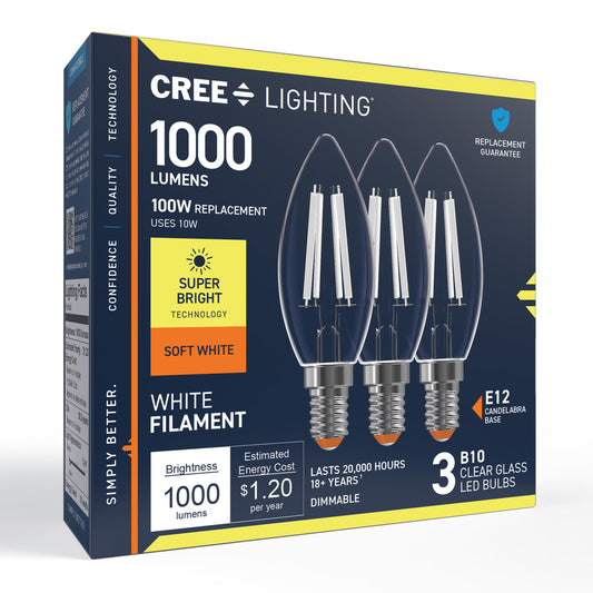 100W Replacement B10 Super Bright White Filament Soft White Candelabra E12 Base Dimmable LED Light Bulb (3-Pack)
