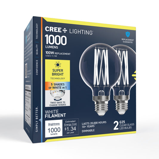 100W Replacement G25 Super Bright White Filament Switchable White Medium E26 Base Dimmable LED Light Bulb (2-Pack)