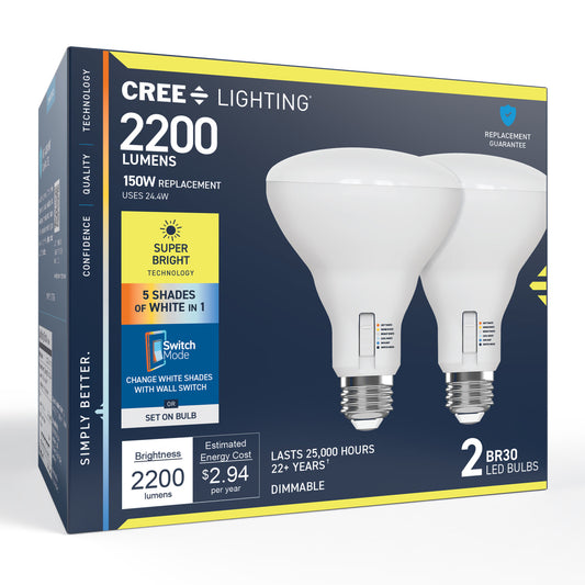 150W Replacement BR30 Super Bright 5 Shades + Switch Mode Medium E26 Base Dimmable LED Light Bulb (2-Pack)