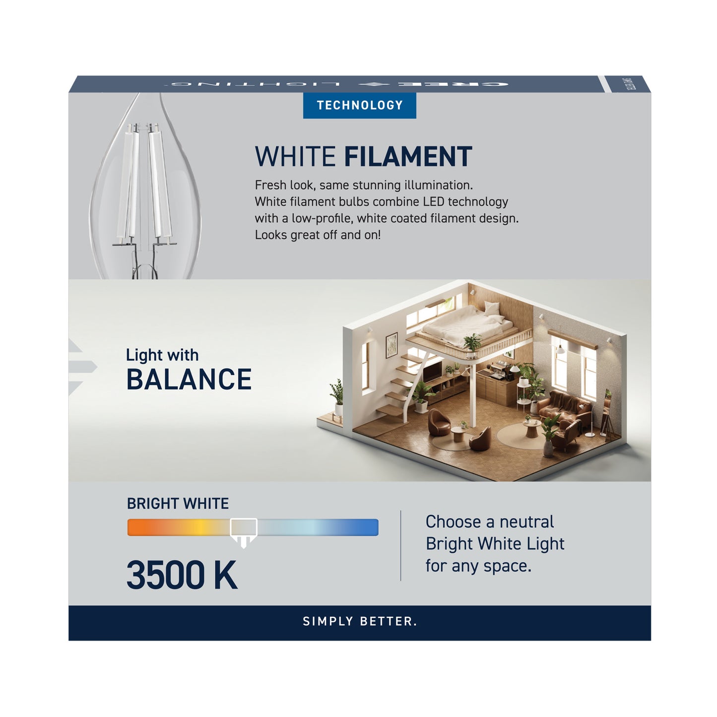 40W Replacement BA10 White Filament Bright White Candelabra E12 Base Dimmable LED Light Bulb (3-Pack)