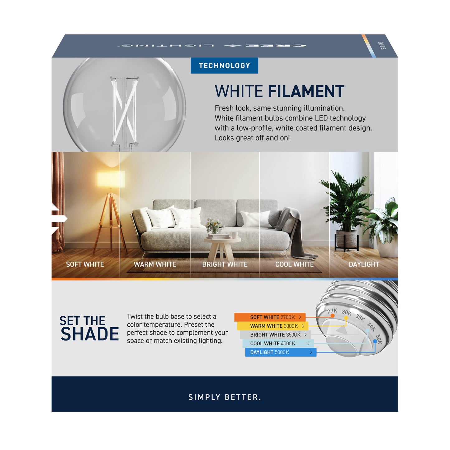 60W Replacement G25 White Filament Switchable White Medium E26 Base Dimmable LED Light Bulb (2-Pack)