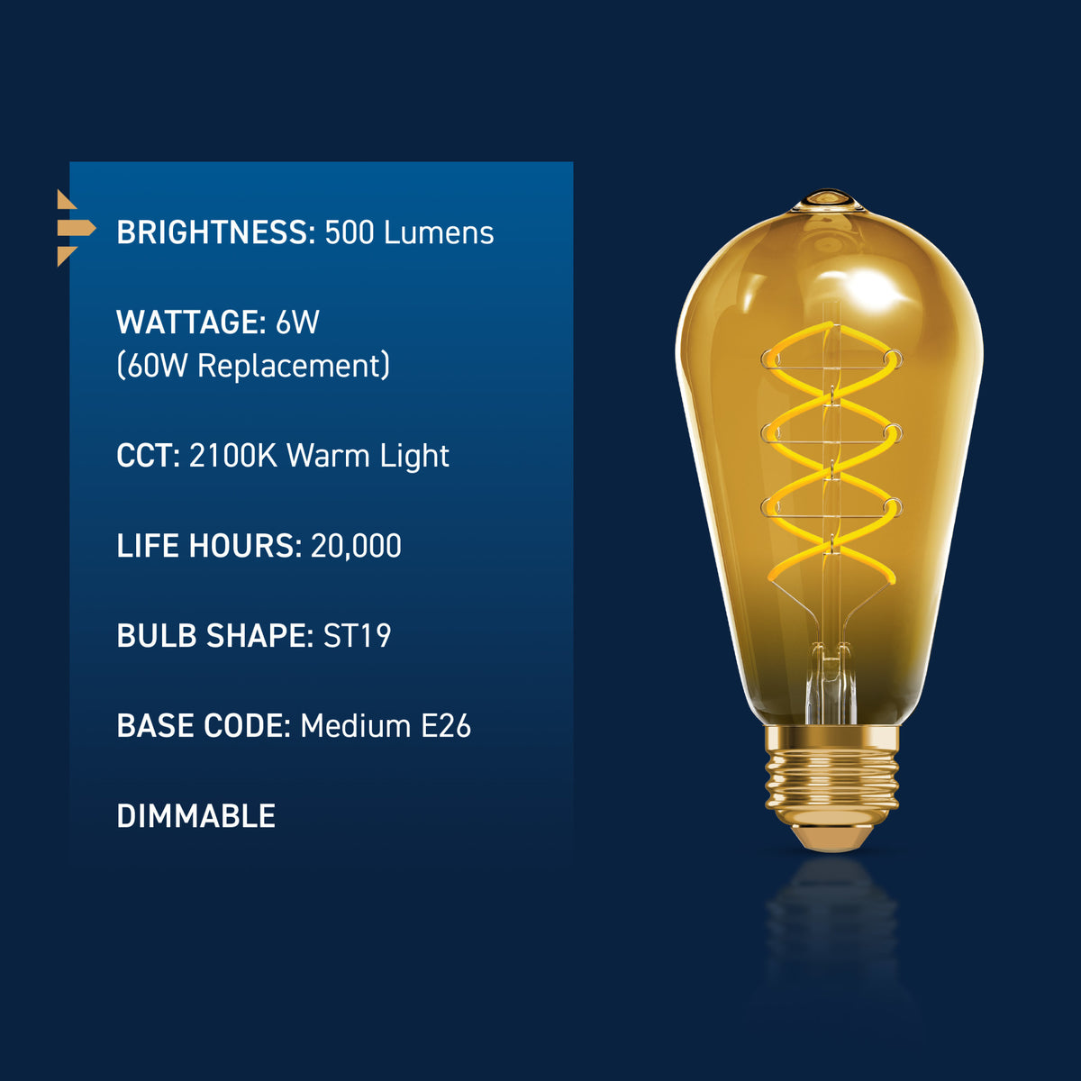 60W Replacement ST19 Vintage Flexible Filament Warm Light Medium E26 Base Dimmable LED Light Bulb (2-Pack)