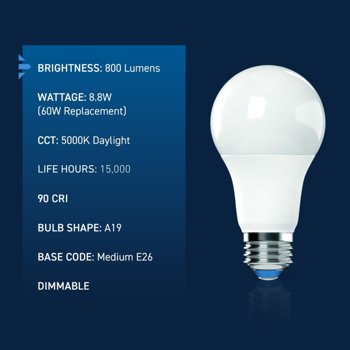 60W Replacement A19 Daylight Medium E26 Base Dimmable LED Light Bulb (16-Pack)