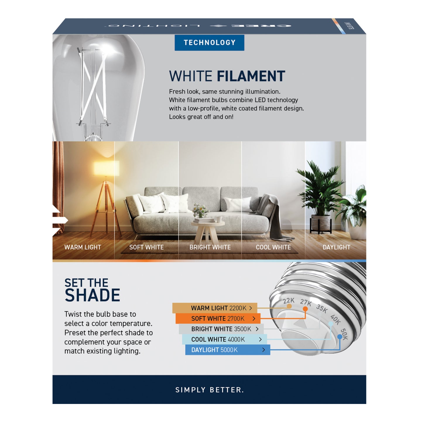 60W Replacement ST19 White Filament Switchable White Medium E26 Base Dimmable LED Light Bulb (2-Pack)