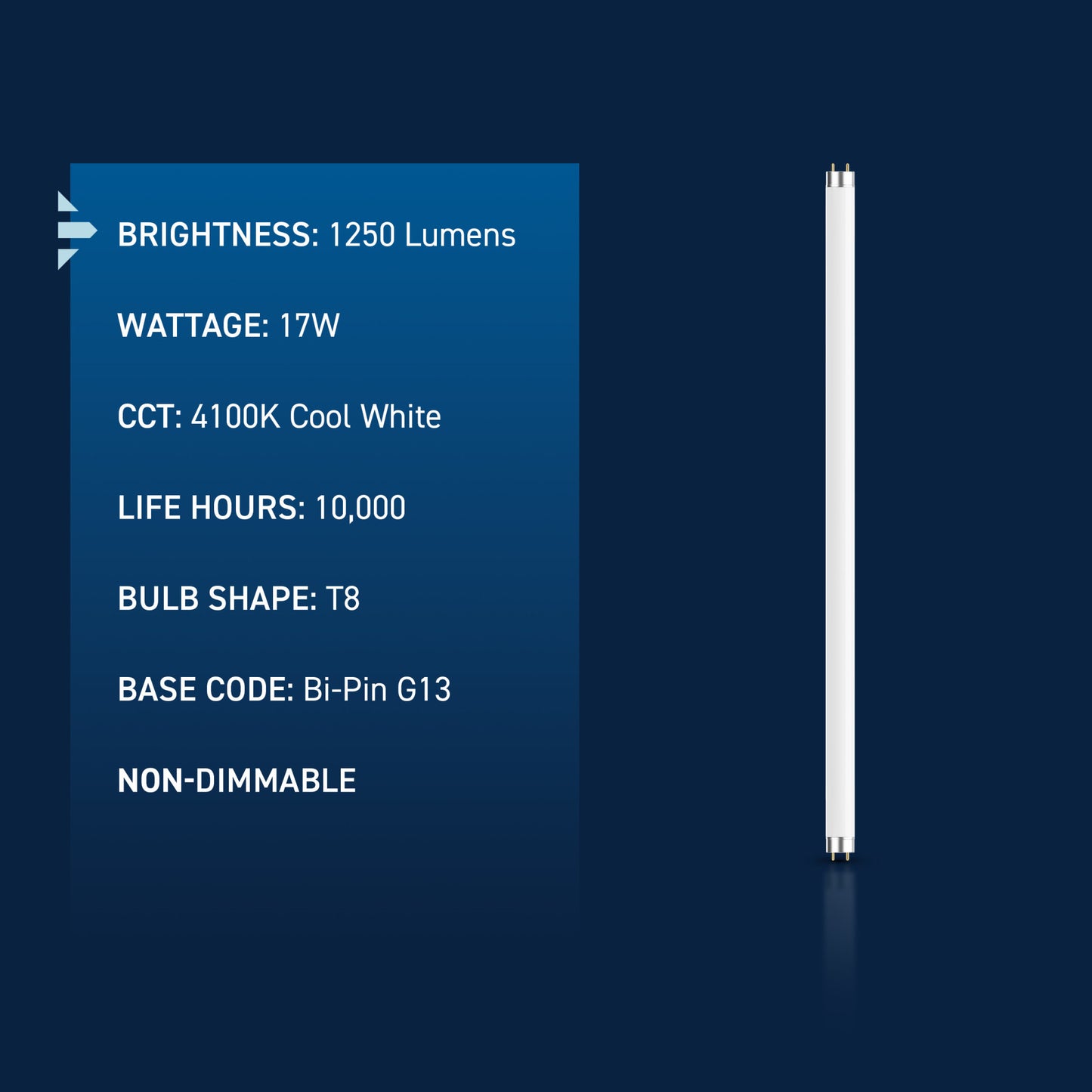 17W 2ft T8 Cool White Bi-Pin G13 Base Non-Dimmable Linear Fluorescent Light Tube