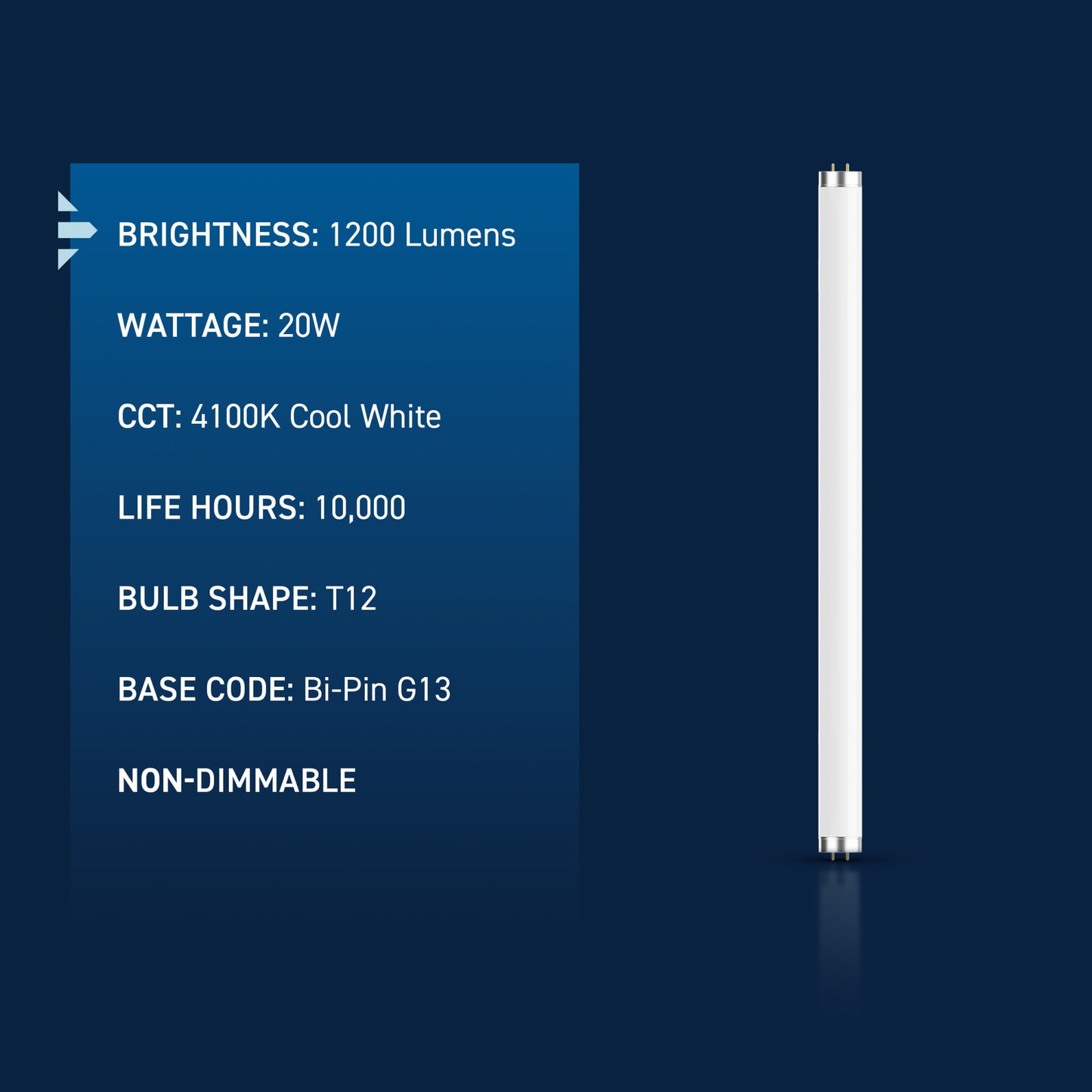 20W 2ft T12 Cool White Bi-Pin G13 Base Non-Dimmable Linear Fluorescent Light Tube