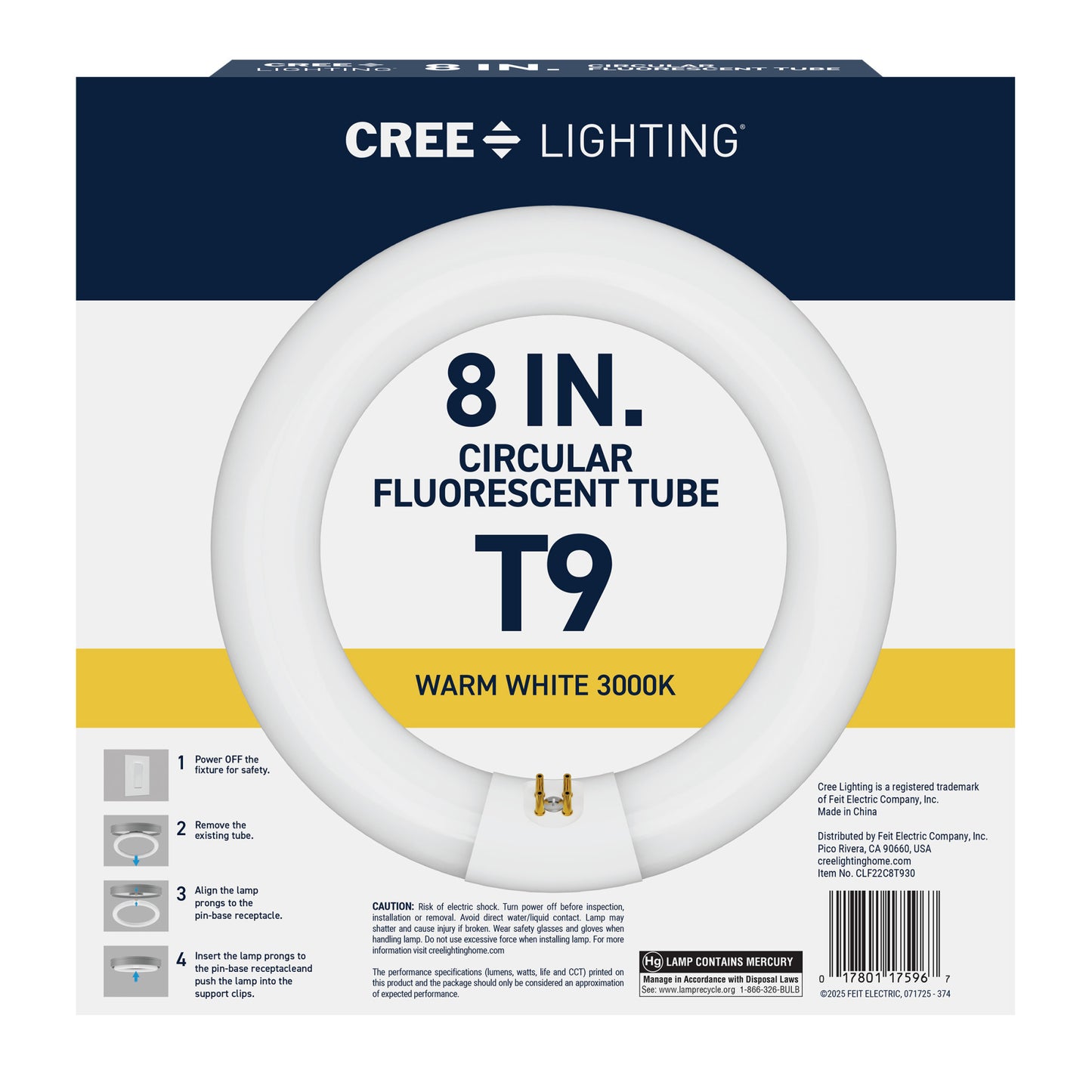22W 8in T9 Circular Warm White 4-Pin G10q Base Non-Dimmable Fluorescent Light Tube