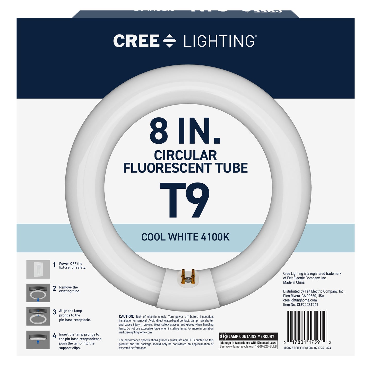 22W 8in T9 Circular Cool White 4-Pin G10q Base Non-Dimmable Fluorescent Light Tube