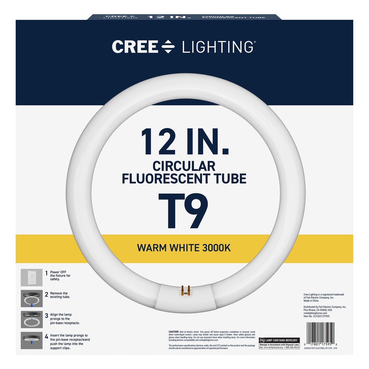 32W 12in T9 Circular Warm White G10q Base Non-Dimmable Fluorescent Light Tube