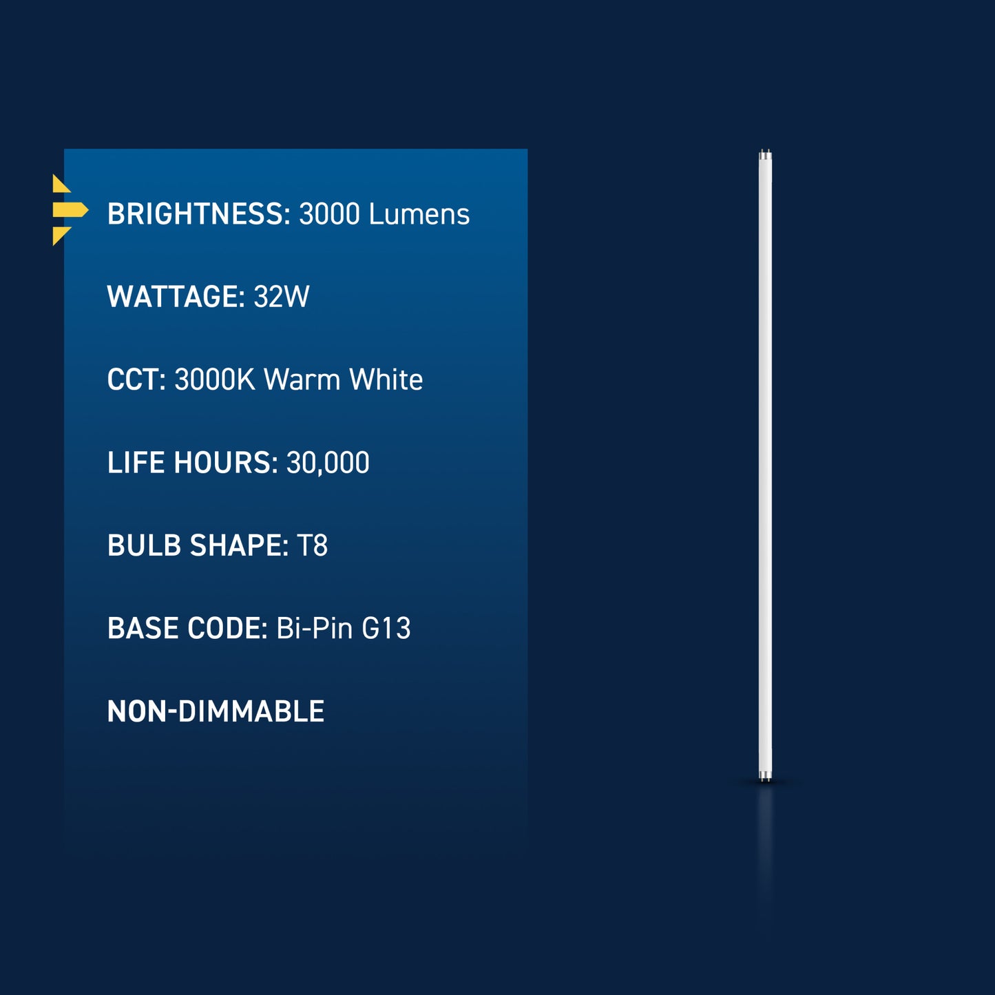 32W 4ft T8 Warm White G13 Base Non-Dimmable Linear Fluorescent Light Tube (12-Pack)