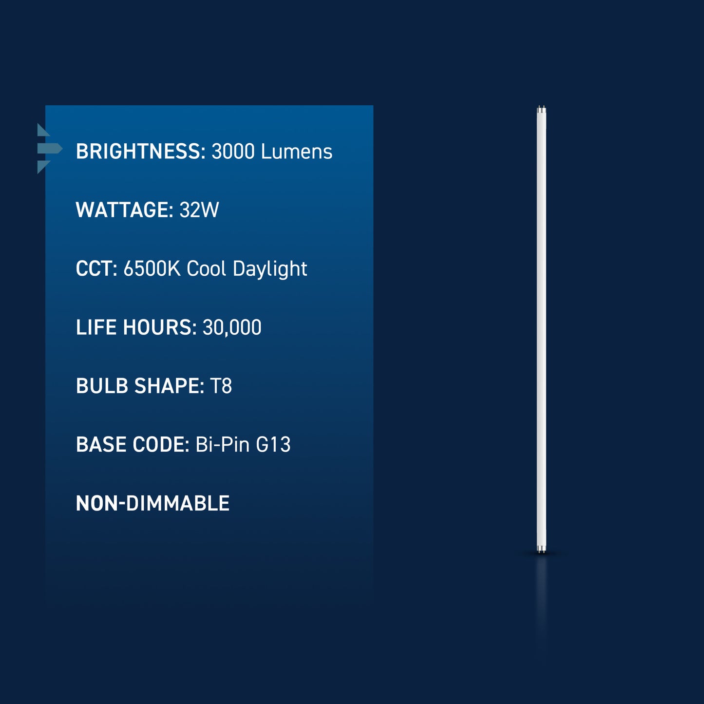 32W 4ft T8 Cool Daylight G13 Base Non-Dimmable Linear Fluorescent Light Tube (2-Pack)