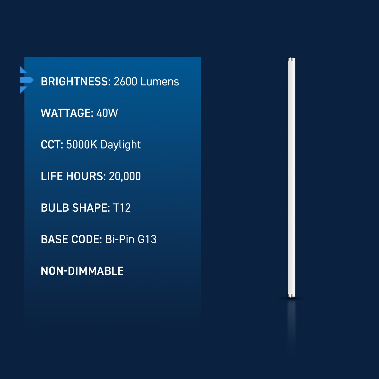 40W 4ft T12 Daylight G13 Base Non-Dimmable Linear Fluorescent Light Tube (2-Pack)