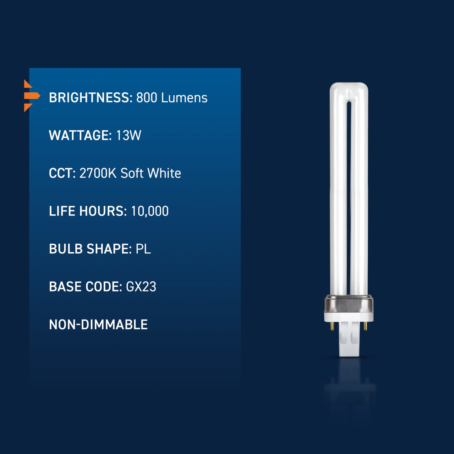 13W Twin Tube PL GX23 Base Soft White Non-Dimmable CFL Light Bulb