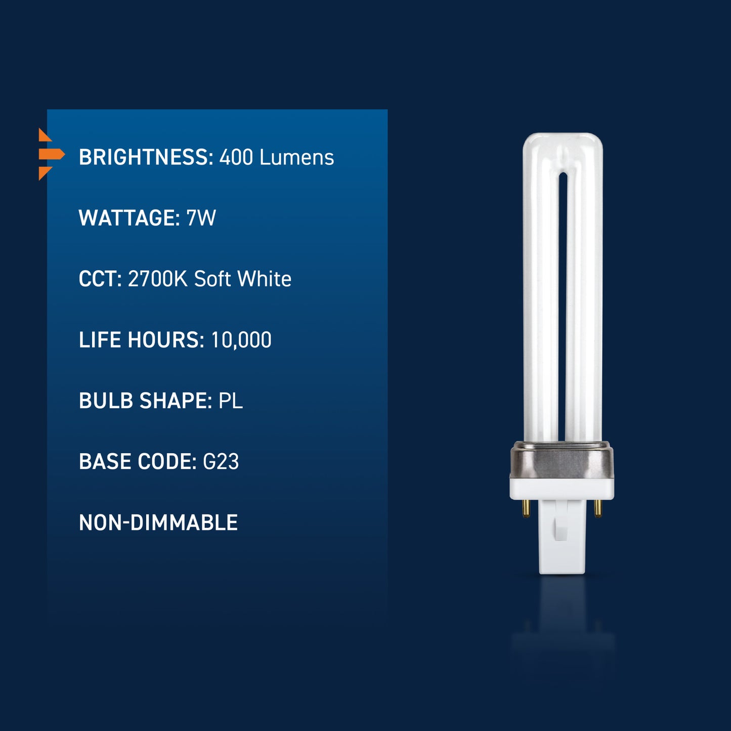 7W PL G23 Base Soft White Non-Dimmable CFL Light Bulb