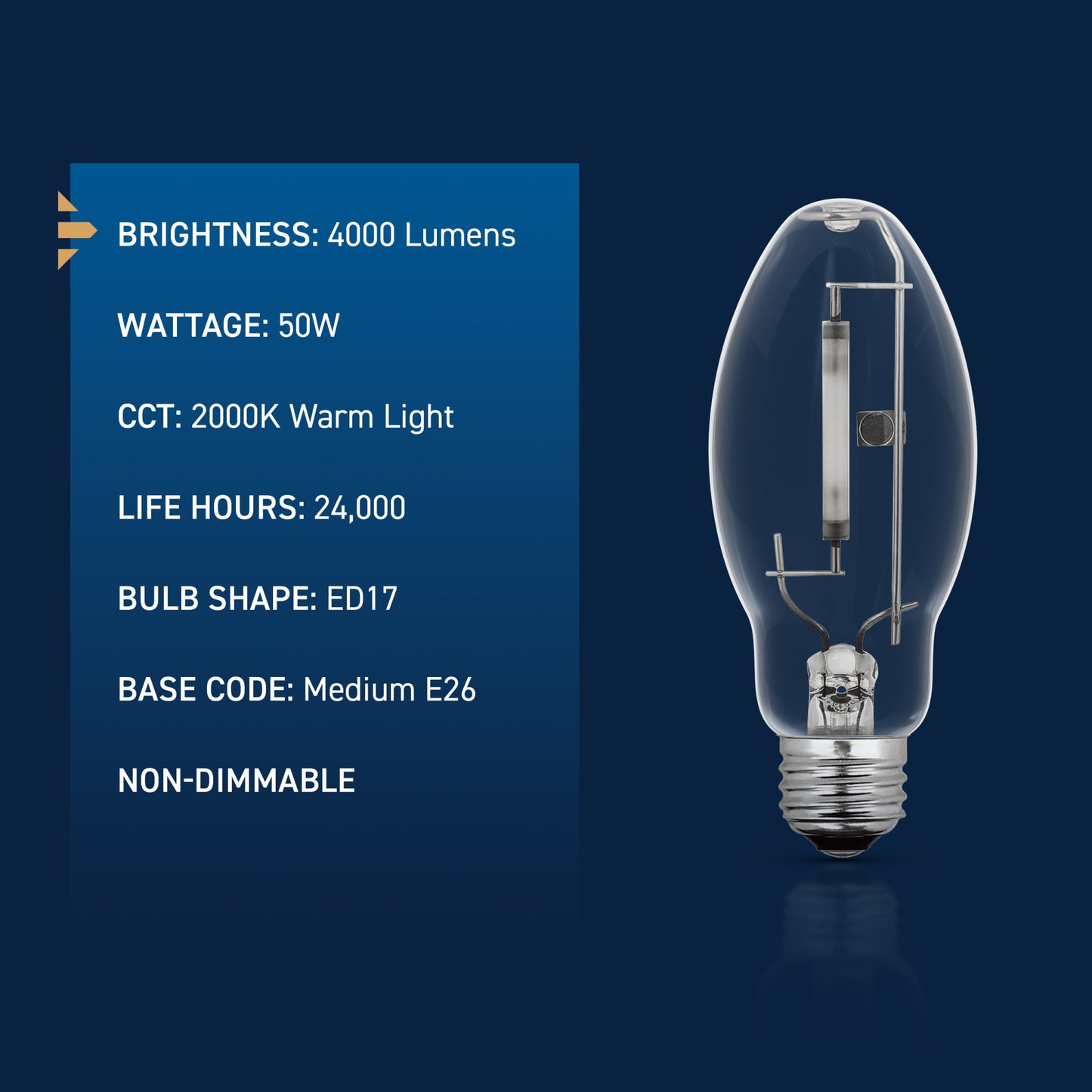 50W ED17 E26 Medium Base Warm Light Clear High Pressure Sodium HID Light Bulb