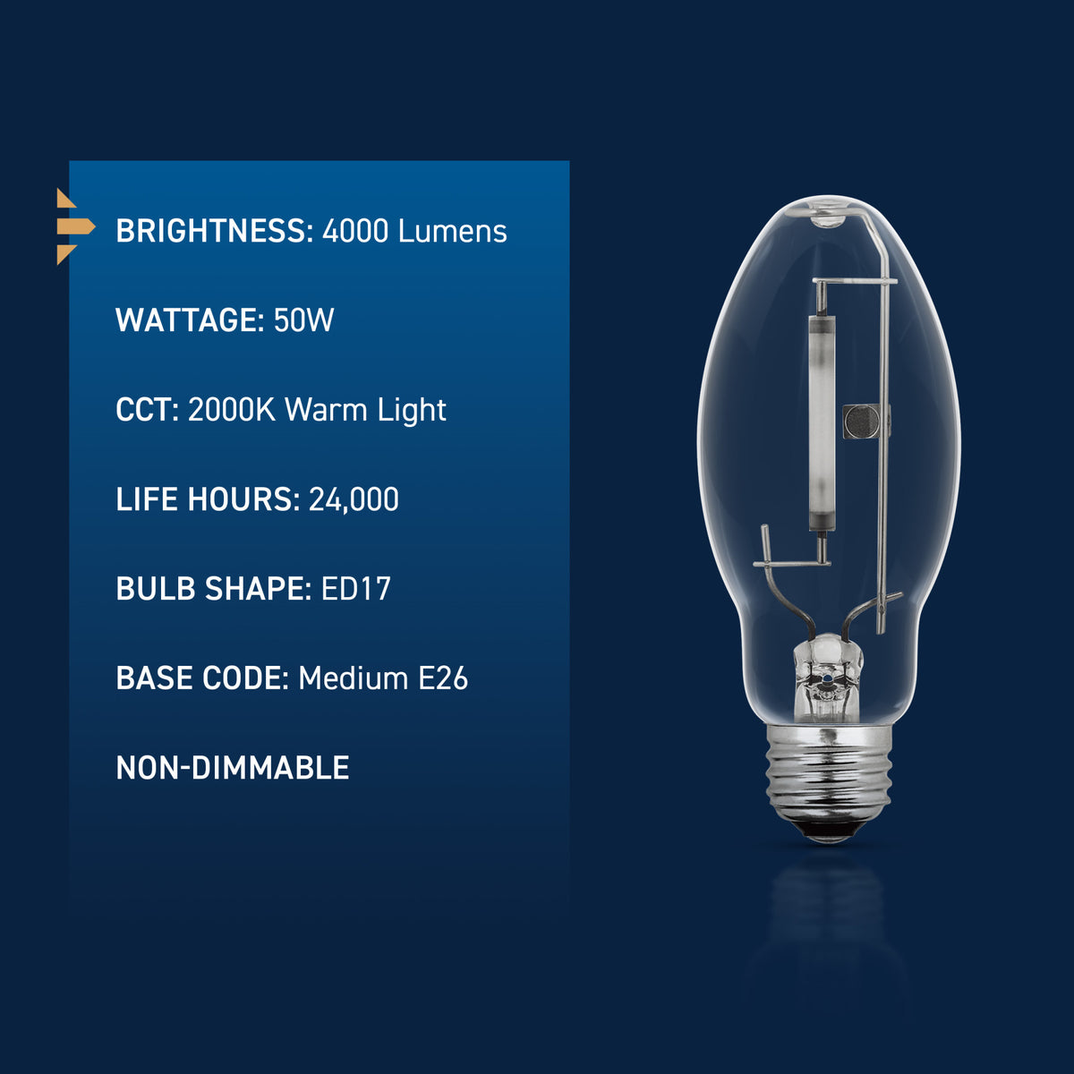 50W ED17 E26 Medium Base Warm Light Clear High Pressure Sodium HID Light Bulb