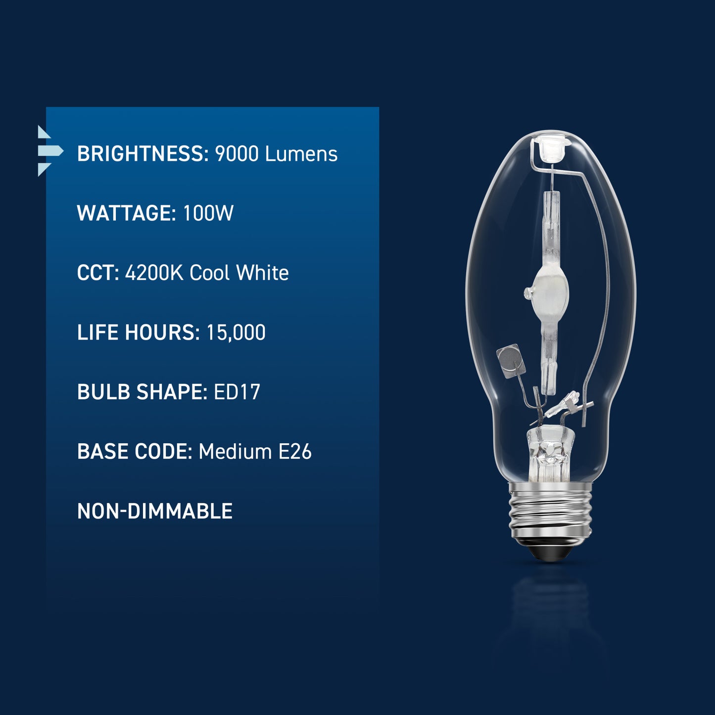 100W ED17 E26 Medium Base Cool White Clear Metal Halide HID Light Bulb