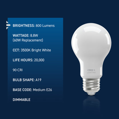 60W Replacement A19 Bright White Medium E26 Base Dimmable LED Light Bulb (4-Pack)