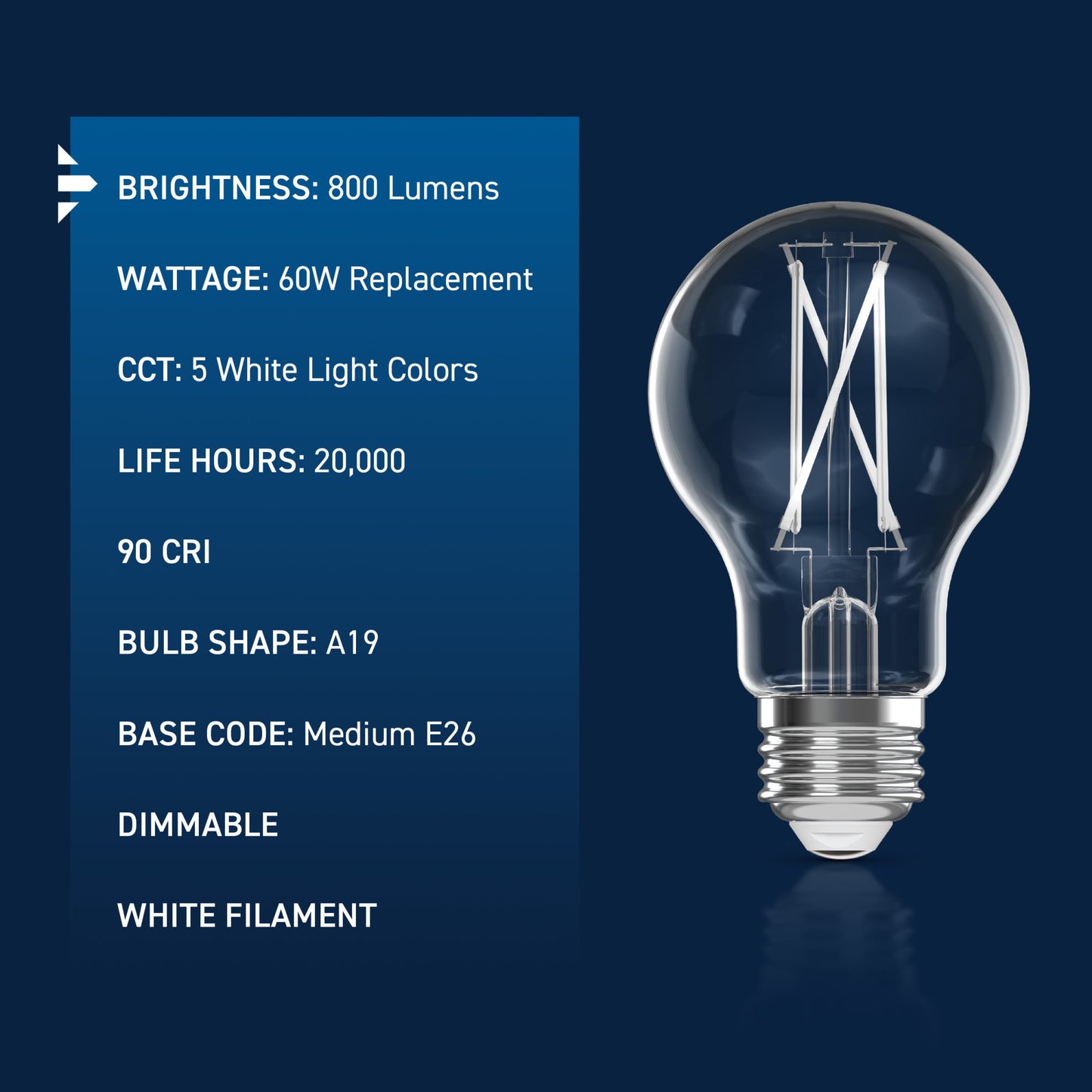 60W Replacement A19 White Filament Switchable White Medium E26 Base Dimmable LED Light Bulb (4-Pack)