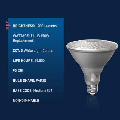 90W Replacement PAR38 Dusk to Dawn Switchable White Medium E26 Base Non-Dimmable LED Light Bulb