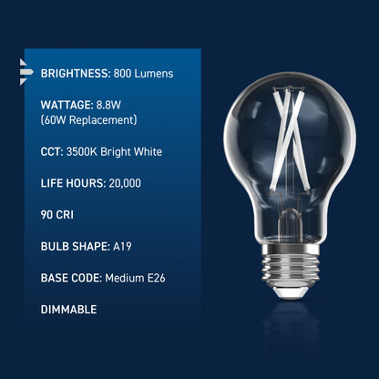 60W Replacement A19 White Filament Bright White Medium E26 Base Dimmable LED Light Bulb (4-Pack)