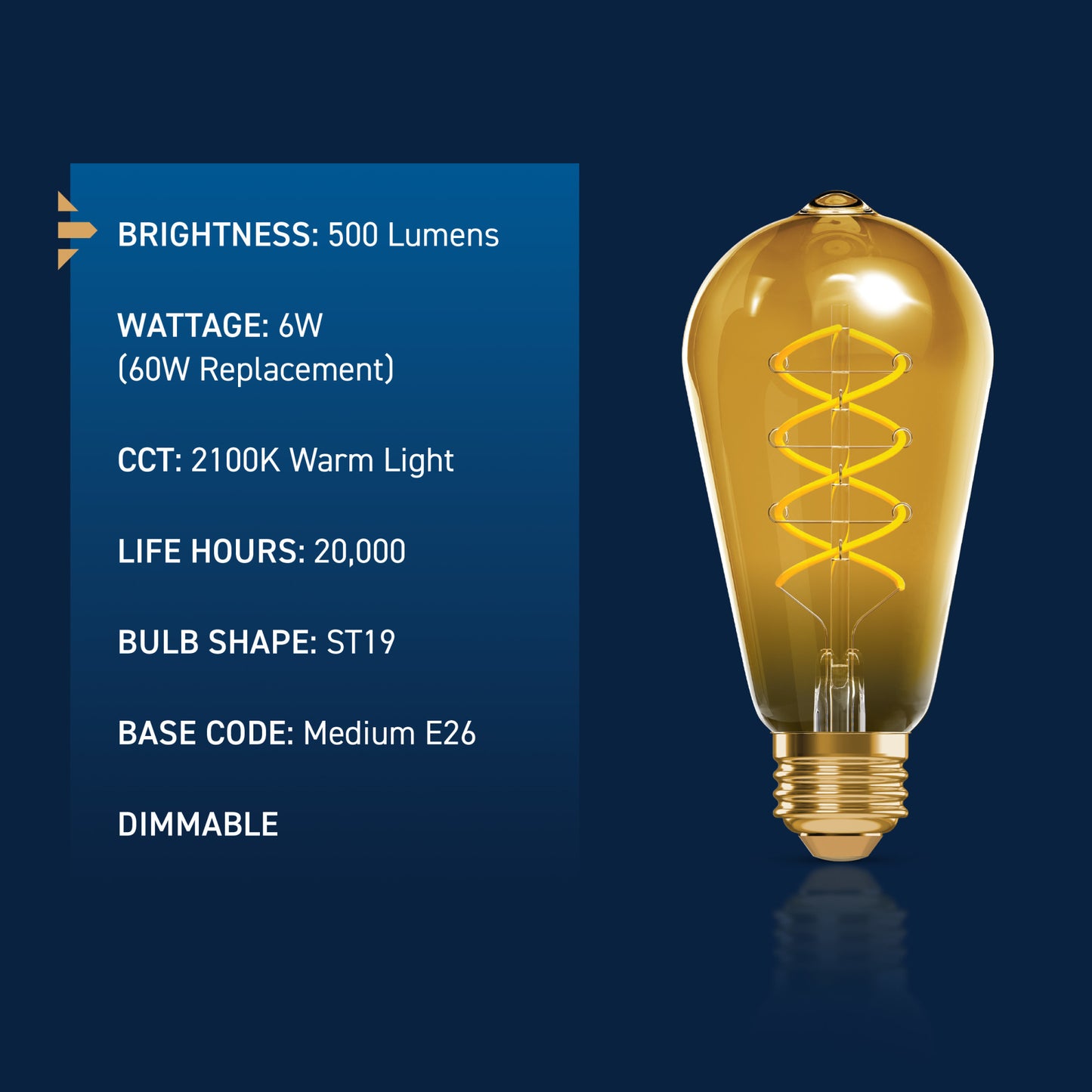 60W Replacement ST19 Vintage Flexible Filament Warm Light Medium E26 Base Dimmable LED Light Bulb (2-Pack)