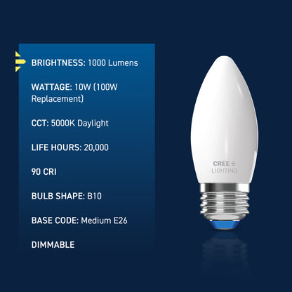 100W Replacement B10 Super Bright Daylight Medium E26 Base Dimmable LED Light Bulb (3-Pack)