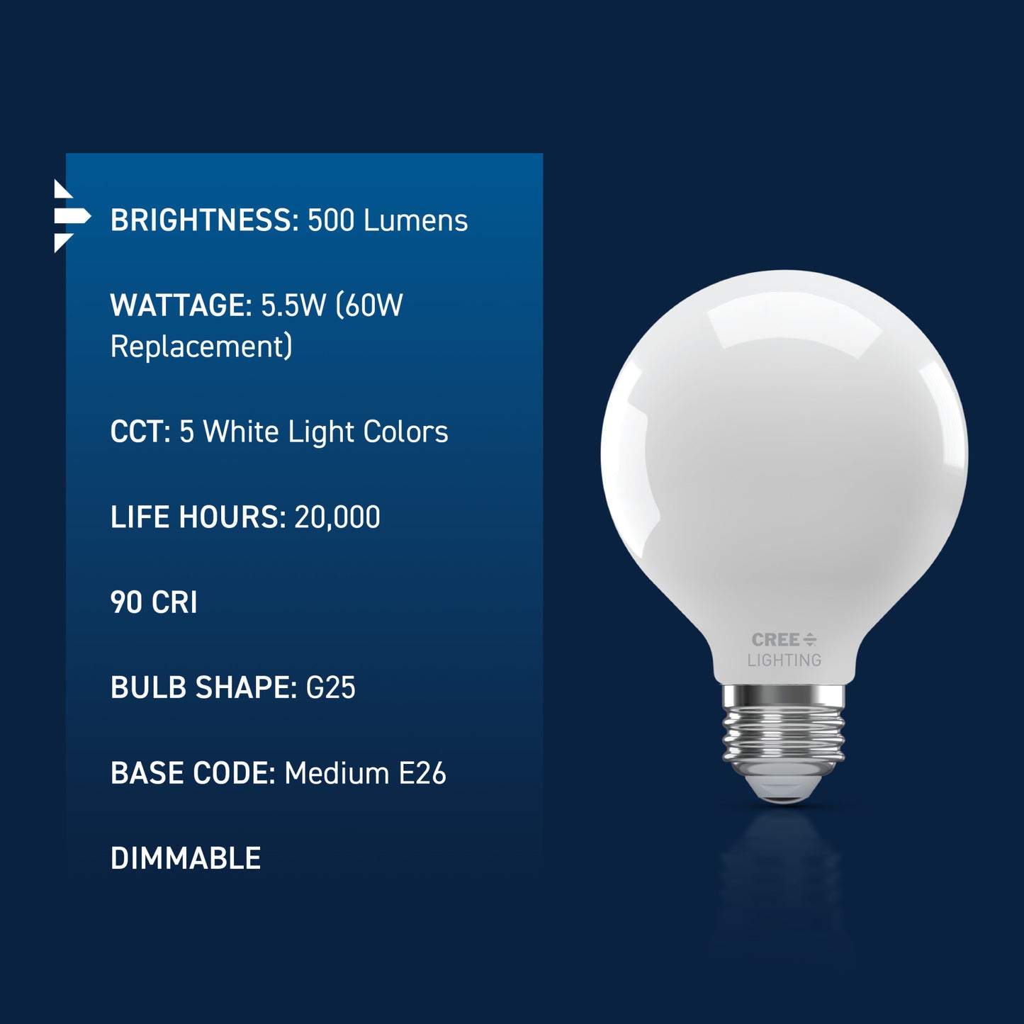 60W Replacement G25 Switchable White Medium E26 Base Dimmable LED Light Bulb (2-Pack)