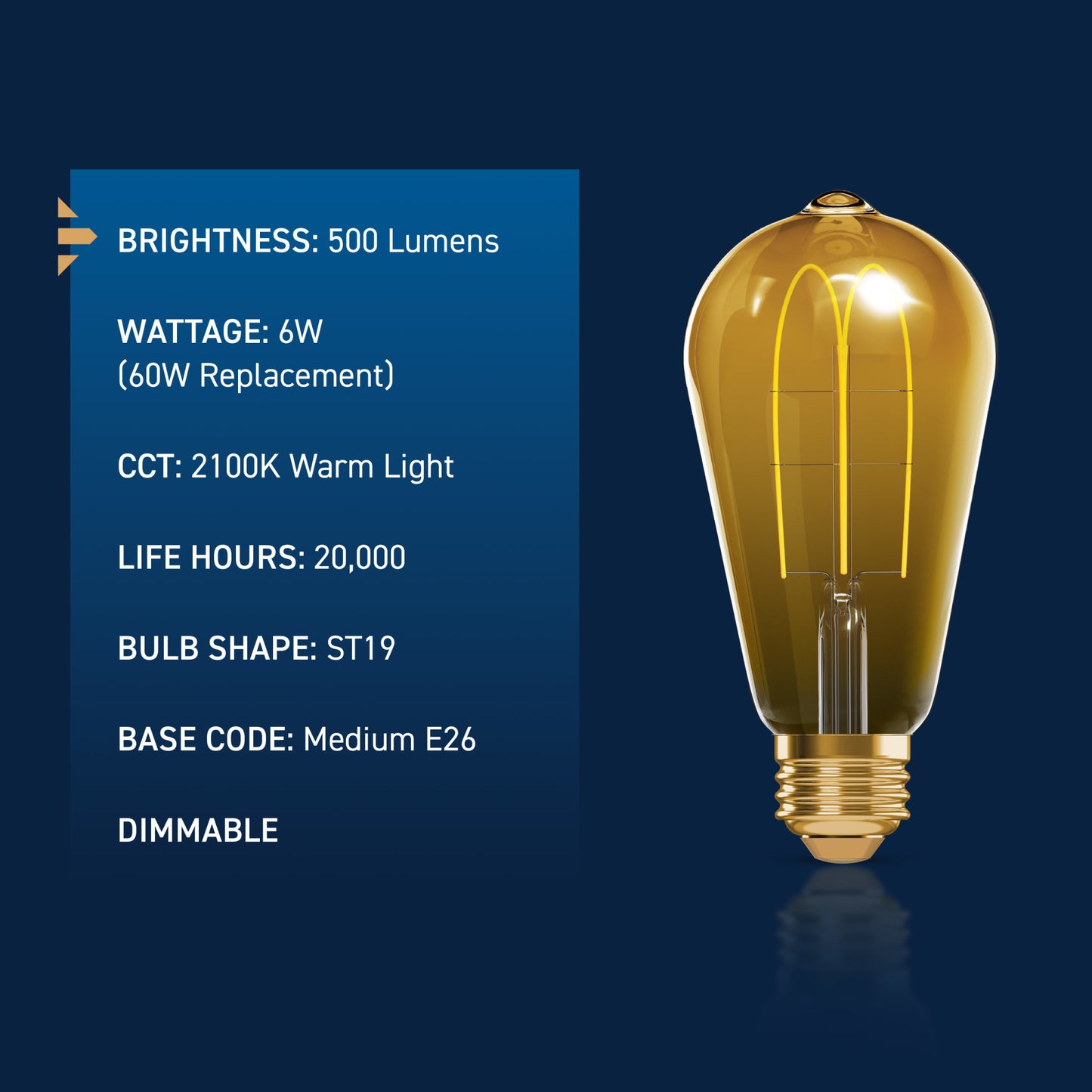 60W Replacement ST19 Vintage Flexible Filament Warm Light Medium E26 Base Dimmable LED Light Bulb (2-Pack)