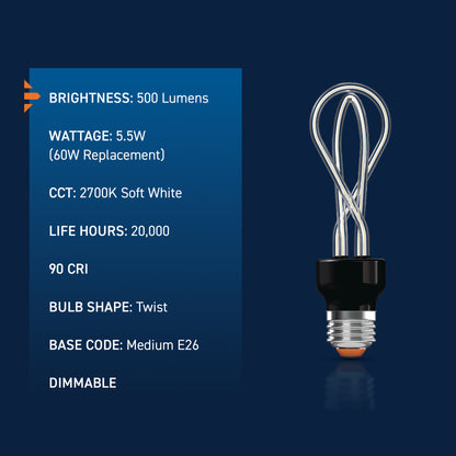 60W Replacement Twist White Filament Soft White Medium E26 Base Dimmable LED Light Bulb
