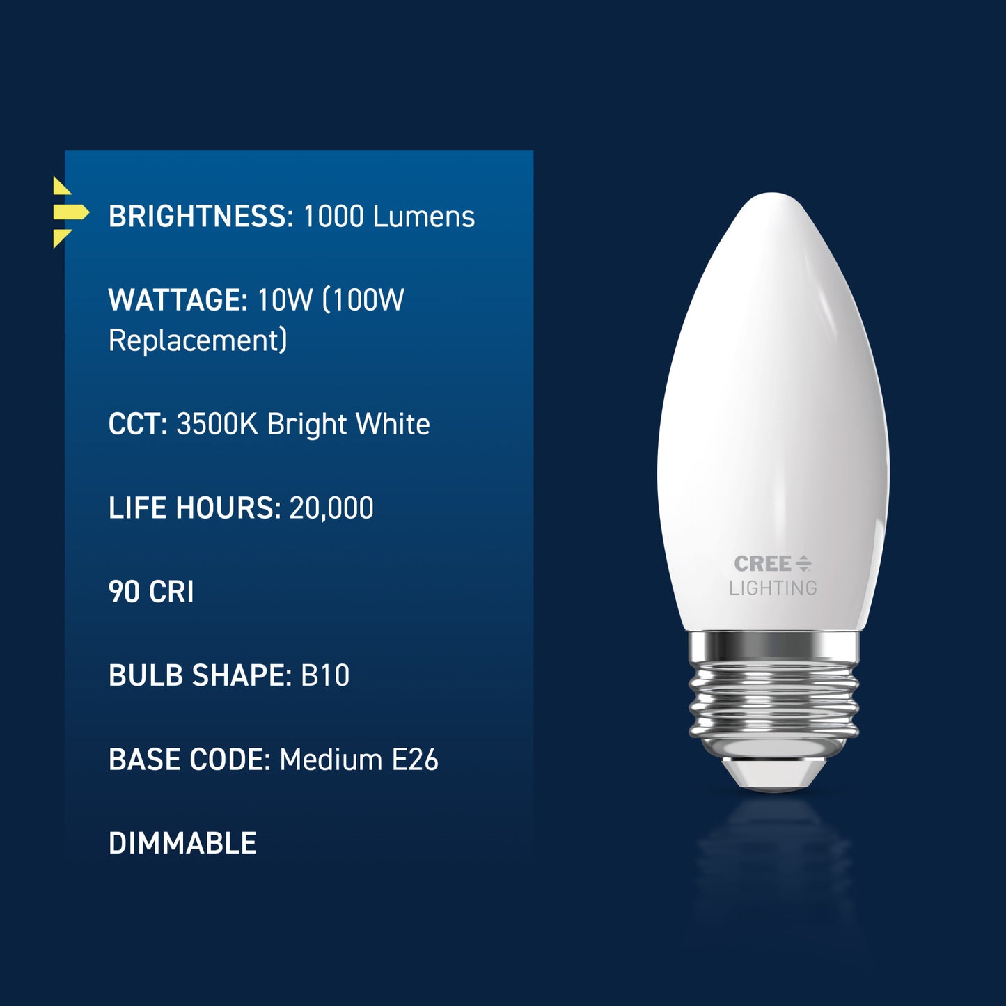 100W Replacement B10 Super Bright Bright White Candelabra E12 Base Dimmable LED Light Bulb (3-Pack)