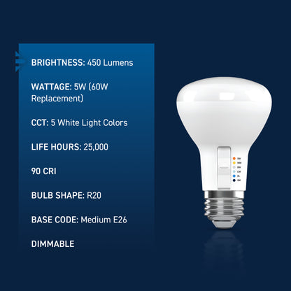 45W Replacement R20 5 Shades + Switch Mode Medium E26 Base Dimmable LED Light Bulb (2-Pack)