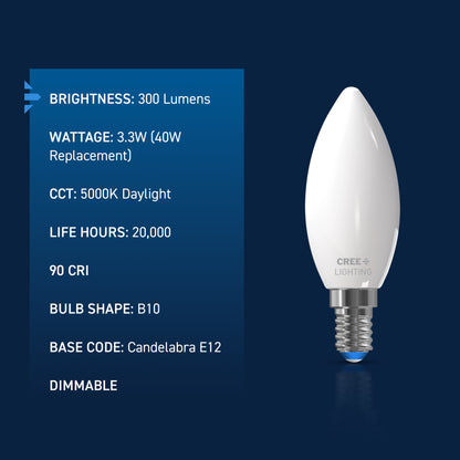 40W Replacement B10 Daylight Candelabra E12 Base Dimmable LED Light Bulb (3-Pack)
