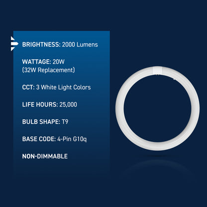 20W 12in T9 Circular Switchable White 4-Pin G10q Base Non-Dimmable LED Light Tube