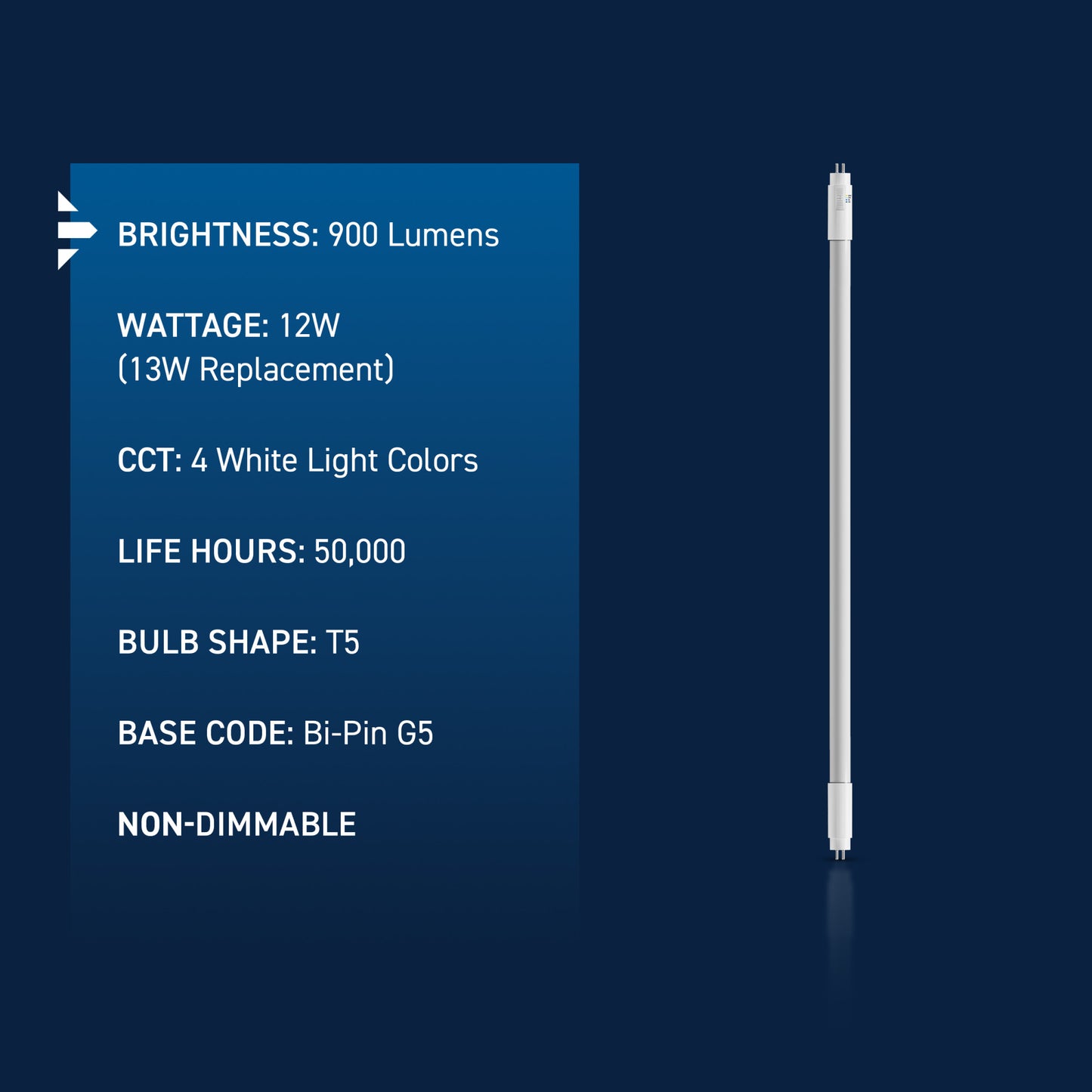 12W 21in T5 Switchable White G5 Base Non-Dimmable LED Linear Light Tube