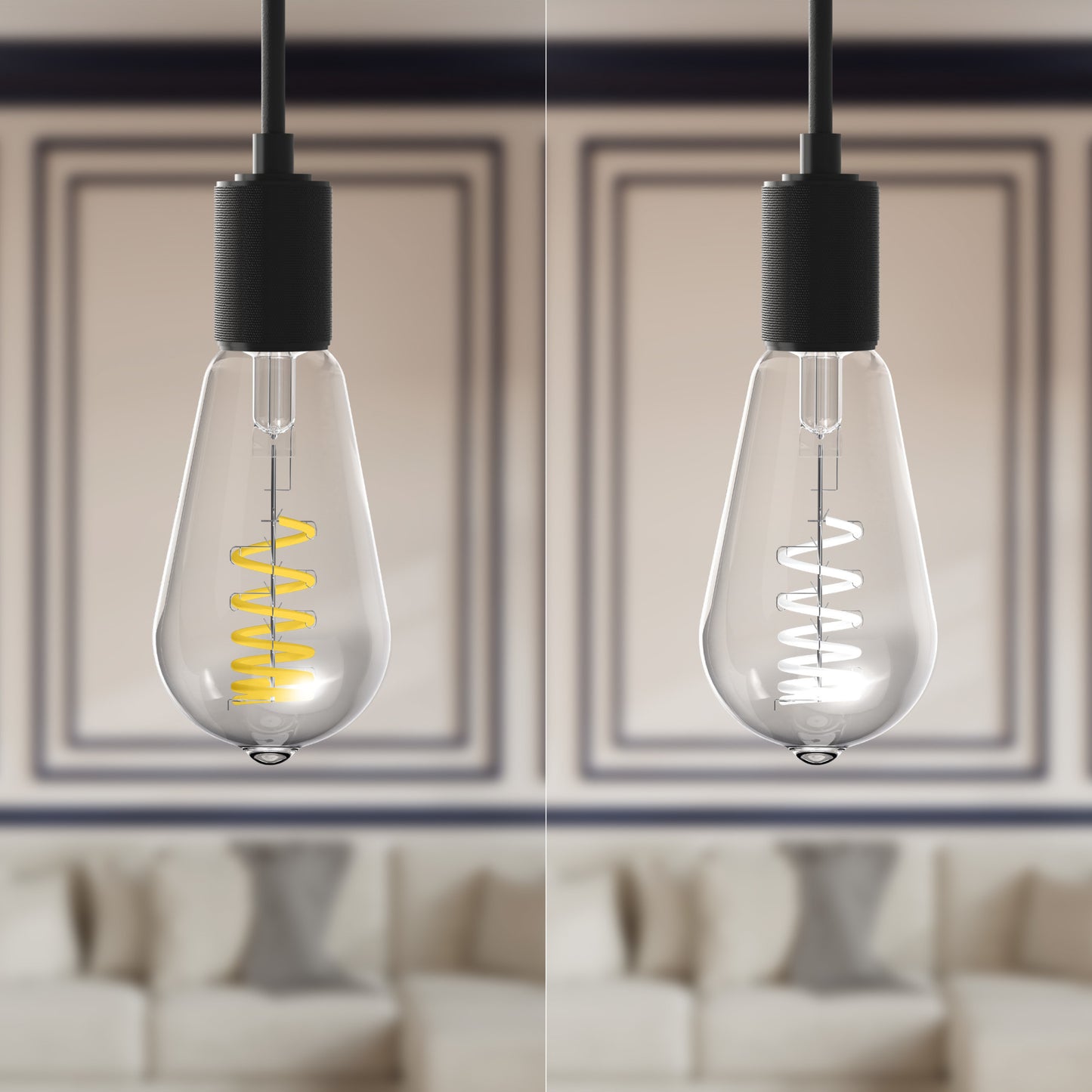 60W Replacement ST19 White Filament Switchable White Medium E26 Base Dimmable LED Light Bulb (2-Pack)